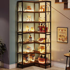 Tribesigns Corner Shelf, 7-Tier Industrial Corner Bookshelf, Wood and Metal Etagere Bookcase, Freestanding Display Shelf for Living Room, Kitchen, Home Office, Rustic Brown | Corner Bookshelf, Etagere Bookcase, Display Shelf, Living Room, Kitchen, Home...