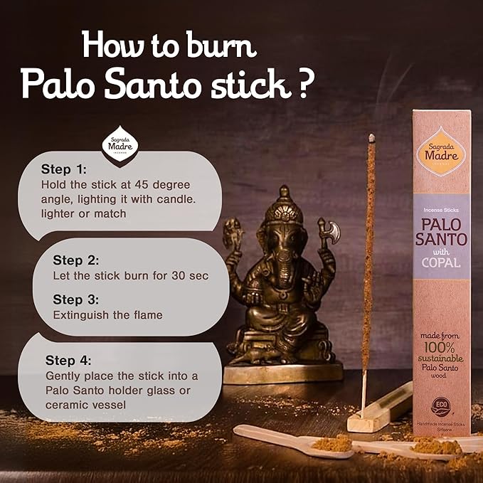 Sagrada Madre 8pcs Wildly Harvested Thick Palo Santo Incense Sticks (Copal), 9” Long - Non-Toxic, Aromatic Incense Sticks (1hr Burning Time) to Heal & Calm Your Body and Environment-Pack x 3