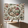 Ambesonne Flower Tapestry, Circular Floral Wreath with Greenery Leaves Ornaments Modern Cottagecore, Fabric Wall Hanging Decor for Bedroom Living Room Dorm, 28" X 23", Reseda Green Pale Ruby