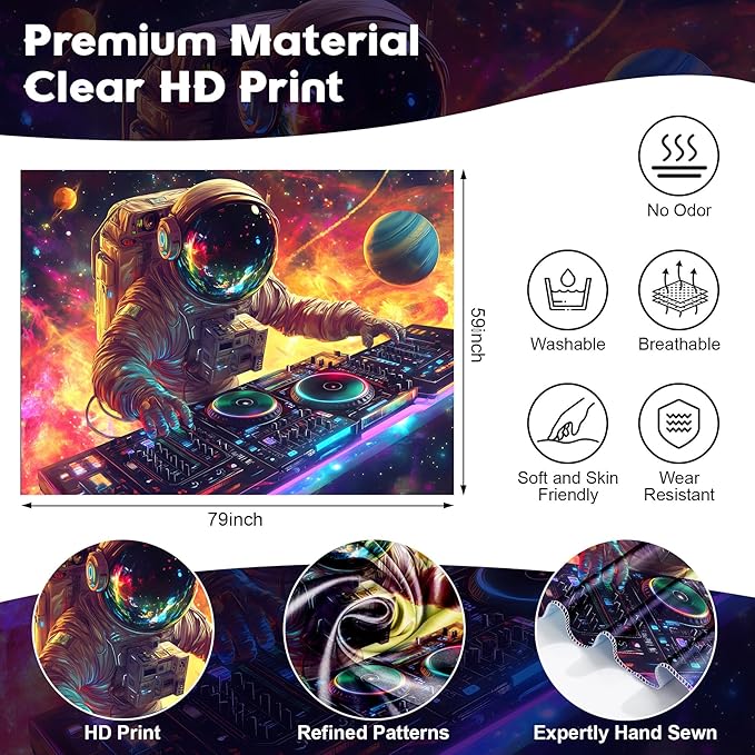 NYZE Blacklight Tapestry Music Wall Tapestry Space Art Colourful Design Tapestries for Hip Hop College Dorm Room Bedroom Wall Decor 79in×59in
