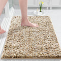 Yimobra Bath Mats for Bathroom Non Slip, 36x24, Extra Soft Chenille Bathroom Rugs, Luxury Fluffy Long Matts for Tub, Plush Shaggy Carpet, Water Absorb, Machine Washable, Beige & Light Coffee