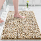 Yimobra Bath Mats for Bathroom Non Slip, 36x24, Extra Soft Chenille Bathroom Rugs, Luxury Fluffy Long Matts for Tub, Plush Shaggy Carpet, Water Absorb, Machine Washable, Beige & Light Coffee