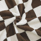 WRENSONGE Checkered Throw Blanket, Coffee Soft Cozy Fluffy Warm Hand Made Throw Blankets for Couch, Sofa, Chair, Bed, Camping, Picnic, Travel Lightweight Bed Blanket - 50"*70"
