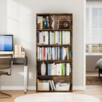 5-Tier Bookcase and Bookshelves, Freestanding Wood Bookshelf, 53" Tall Bookcase with Adjustable Shelves, for Living Room, Bedroom, Home Office, Retro Brown