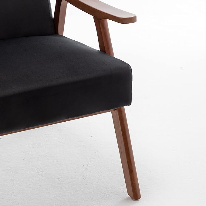 Accent Chair with Microfiber Upholstery and Solid Wood Frame, Classic Mid-Century Modern Living Room Furniture for Extra Seating, Black