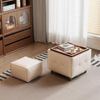 Square Ottoman with Storage Set of 2, Leather Coffee Table Ottoman, Multifunctional Foot Rest Stool with Storage for Living Room & Bedroom