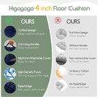 Washable Floor Pillow Cushion for Adults, Meditation Cushion Pillow, Removable Tufted Blended Corduroy Cover, Large Square Floor Sitting for Tatami Living Room or Yoga, 22x22 Inch, Machine Washable