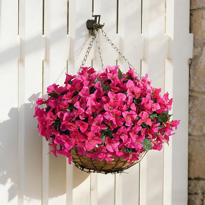INSPRING Faux Bougainvillea Artificial Flowers for Outdoors Spring Outside Decor, 4 Bundles UV Resistant Realistic Fake Plants Silk Flowers for Porch Patio Window Outdoor Planter Garden Home, Hotpink