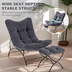 Welnow Modern Accent Chair with Ottoman, Upholstered Comfy Lounge Recliner Sofa, Thick Cushion Oversized Lazy Reading Chair with Footrest for Living Room, Bedroom, Apartment, Office, Dorm, Dark Grey