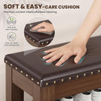 Shoe Bench for Entryway, Solid Rubberwood Shoe Bench with Hidden Storage, Adjustable 2-Tier Shelves & Soft PU Leather Seat, Shoe Rack Durable Easy Assembly for Hallway or Bedroom - Brown, 39.4"