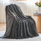 NEWCOSPLAY Super Soft Queen Blanket Dark Grey Premium Silky Flannel Fleece Leaves Pattern Lightweight Bed Blanket All Season Use (Dark Grey, Queen(90"x90"))