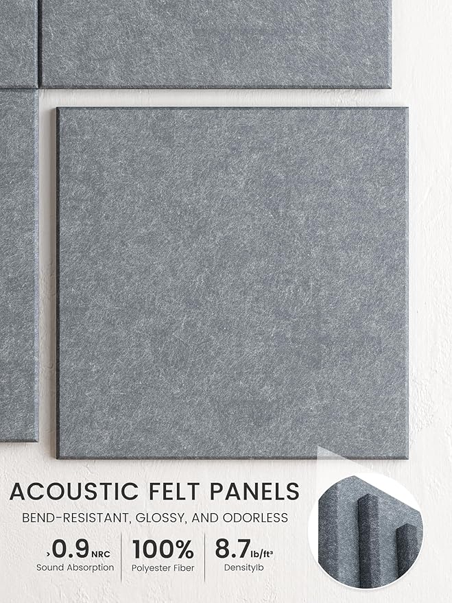 Bumusty Large Cork Board 48" x 36" Alternative - 12 Pack Felt Wall Tiles with 70 Safe Removable Adhesive Tabs, 30 Pushpins, Cork Boards for Walls Pin Board Bulletin Board Office Decor (Blue Gray)