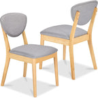 Best Choice Products Dining Chairs Set of 2, Mid-Century Modern Upholstered Wood, Armless w/Seat Cushion, Padded Backrest - Oak/Light Gray