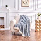 CozeCube Super Soft Fullfy Microfiber Reversible Knitted Blankets, Warm Cozy Fuzzy Plush Throw, Dusty Blue and White Melange Throw Blanket for Couch Bed Sofa, 50" x 60"