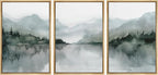 MUDECOR Framed Wall Art Print Set Misty Mountain Lake Watercolor Serene Illustrations Modern Art Boho Decorative Colorful Chic for Living Room, Bedroom, Office - 16"x24"x3 Natural