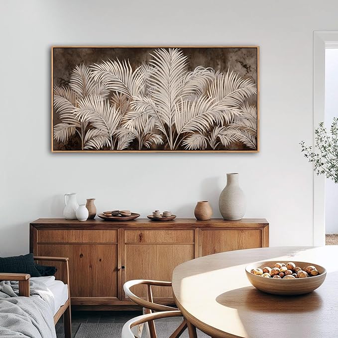 Boho Wall Art in Modern Brown, Minimalist Canvas Artwork for Living Room,Framed Large Wall Art for Bedroom Wall Decor - Textured Decorative Neutral Wall Pictures 20×40IN