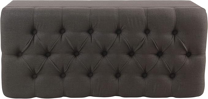 Homepop Home Decor | Tufted Ainsley Button Storage Ottoman Bench with Hinged Lid | Ottoman Bench with Storage for Living Room & Bedroom, Charcoal Gray 18x40x18 inches