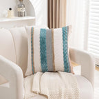 Boho Pillow Covers 18x18 Set of 2 for Couch-Modern Farmhouse Sofa Decorative Teal Throw Pillow Covers Textured Chenille Cushion Covers Outdoor Netural Bohemian Pillow Cases Square