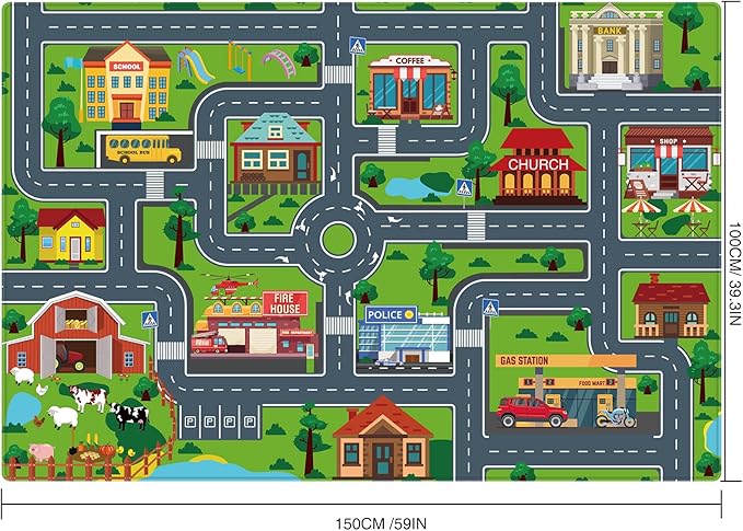 Kids Car Playmat, Kids Rug for Playroom Car Mat Town City Road Traffic Rugs, Play Mat for Floor, Extra Large Boys Kid Car Track Play Rug (Style Four, 59X 39.4 INCH)