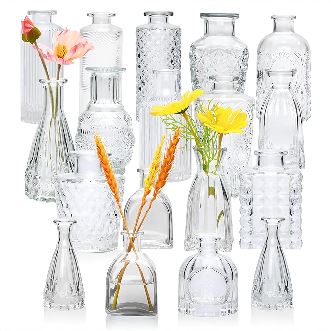 Brajttt Glass Bud Vase Set of 18,Small Glass Vintage Vases for Flowers,Clear Bud Vases in Bulk for Rustic Wedding Decor,Table Centerpieces,Decor Centerpiece for Bathroom