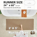 Waffle Runner Rug Bathroom, Long Boho Bathroom Rugs Non Slip Washable Super Absorbent Quick Dry Farmhouse Bath Decor, 60"x24" / 5'x2' Khaki