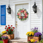 24-Inch Spring Wreath for Front Door with Hydrangeas Dahlias Daisy Silk Flowers and Berry Greenery for All Seasons Indoor Outdoor Wedding Farmhouse Porch Wall Living Room Home Wedding Decor