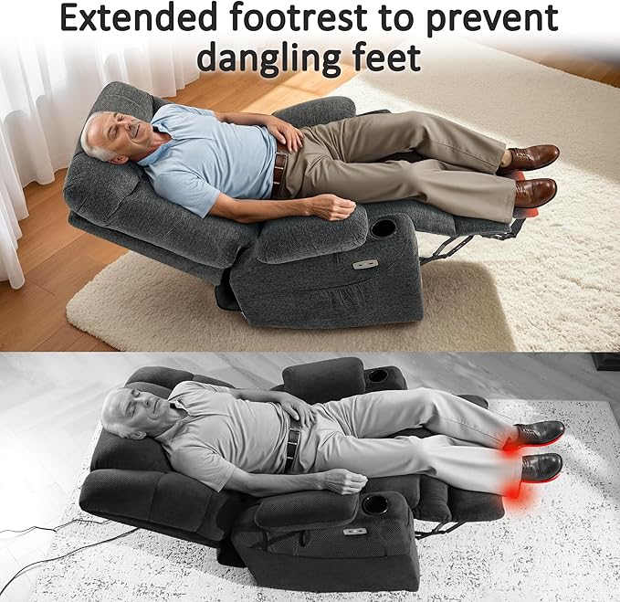 MCombo Power Lift Recliner Chair for Elderly, Electric Lift Chair with Extended Footrest, USB Ports, Cup Holders, Fabric 7281 (Dark Gray, Small)