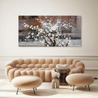 KLAKLA Wall Art for Living Room Large Modern Wall Decor Canvas Paintings for Wall Decorations White Flower on Brown Background Bedroom Office Artwork Plum Blossom Art Prints Framed 20x40
