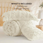 Bedsure Tufted Boho Comforter Set King Size - Ivory Boho Bed Set, GentleSoft™ 3 Pieces Farmhouse Shabby Chic Embroidery Bedding, Gifts for Woman, Soft Jacquard King Comforter for All Seasons