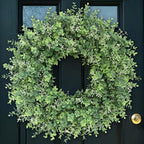 26'' Eucalyptus Wreath for Front Door - Large Artificial Eucalyptus Leaves with White Seeds Greenery Outdoor Wreath for Porch,Window,Farmhouse,Home,Hanging Decor- Spring, Summer, All Seasons (Green) ﻿