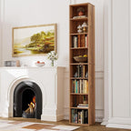IRONCK Tall Narrow Bookshelf 8 Tiers, Compact Corner Bookcase, Easy to Match for Living Room, Office, Study, Bedroom, Oak Brown