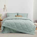 Love's cabin Queen Comforter Set Aqua, 7 Pieces Queen Bed in a Bag, All Season Bedding Sets with 1 Comforter, 1 Flat Sheet, 1 Fitted Sheet, 2 Pillowcase and 2 Pillow Sham