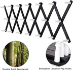 Dseap Accordian Wall Hanger: 16” High Wooden Wall Expandable Coat Rack, Hat Rack Holder, Accordion Hook for Baseball Caps, Coats, Mugs, 20 Peg Hooks, Black & White