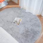 Silver Grey Round Rugs 8ft Shag Washable Area Rugs for Bedroom Faux Bunny Fur Circle Rug for Living Room Large Sheepskin Nursery Rug Home Décor