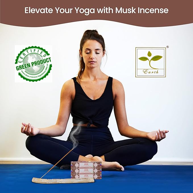 Satya Musk Incense Sticks, Satya Bng Insenses 15gmx12 Pack with Raajsee Incense Holder Bundle, Satya Nagchampa Natural Incense