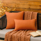 MIULEE Pack of 2 Decorative Outdoor Solid Waterproof Throw Pillow Covers Faux Linen Garden Farmhouse Cushion Cases for Summer Patio Tent Balcony Couch Sofa 18x18 Inch Orange
