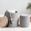 CAROLMADE Set of 2 Round Ottoman with Storage, Upholstered Vanity Stool Support 330lbs Multifunctional Coffee Table Ottoman Velvet Foot Rest Stool or Living Room Bedroom Dorm(Grey)