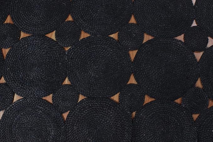 Scalloped Edge Rug, Hand Woven Natural Jute Area Rug, 9x12 Ft Black Braided Sisal Kilim Rugs for Living Room, Kitchen, Entryway, Farmhouse