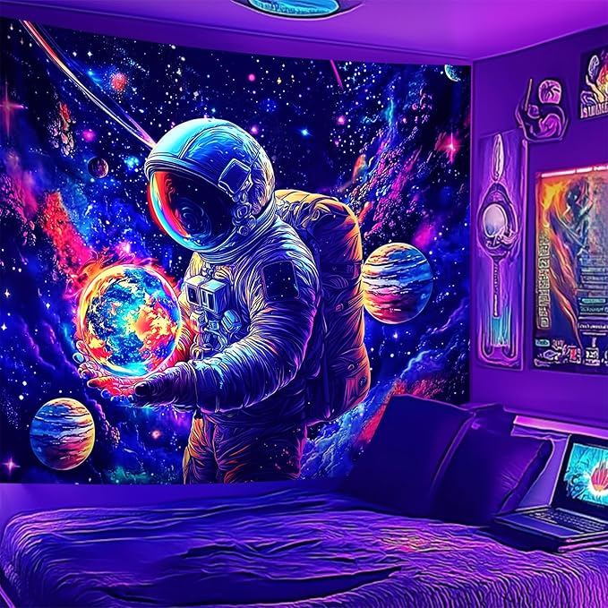NYZE Astronaut Space Tapestry for Bedroom, Glow in the Dark Room Decor Wall Tapestries, Cool Galaxy Planet Wall Hanging, Wall Hanging for Men Guys Gamer Room Dorm Living Room 79in×59in