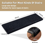 PURE ERA Bullnose Carpet Stair Treads Set Tape Free Non-Slip Indoor Stair Protectors Pet Friendly Rugs Covers Soft Skid Resistant Washable Reusable 9.5" x 30"(2 Pieces,Black)