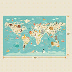 Washable Large Kids Playroom Rug with Animal – 5x8 Educational World Map Play Mat for Kids Room – Non-Slip, Stain Resistant, Soft & Safe for Baby, Nursery, Classroom or Bedroom - Blue Ocean
