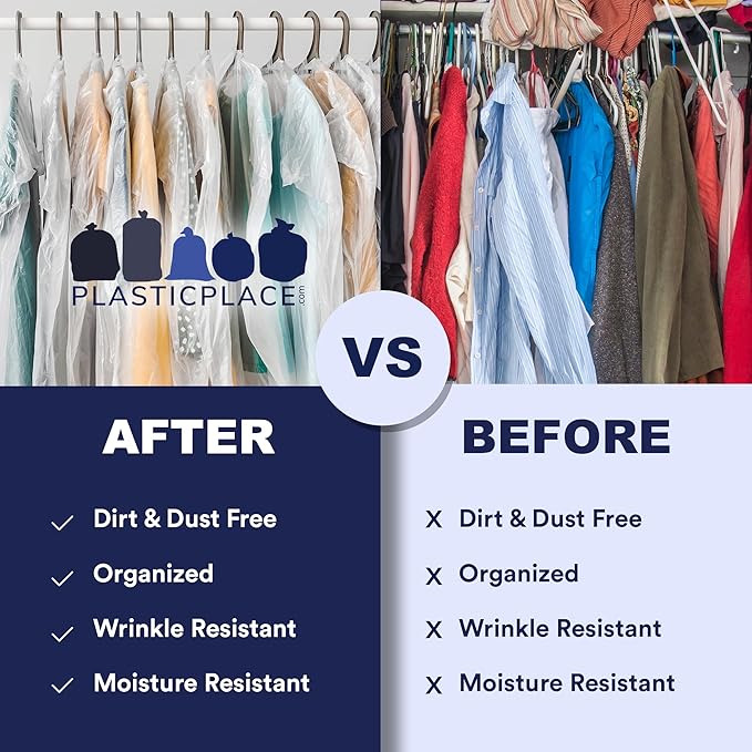 Plasticplace Clear Garment Bags Plastic Suit Bag 1.0 Mil 21" X 4" X 40" (50 Count)