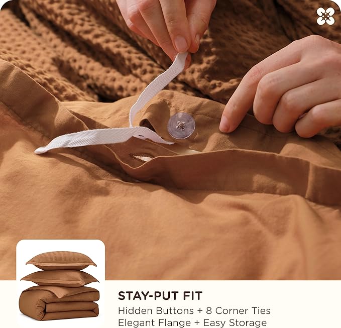 Bedsure Cotton Duvet Cover King - 100% Cotton Waffle Weave Hazel Duvet Cover King Size, GentleSoft™ and Breathable Bedding Set for All Season, 3 Pieces, 104"x90"