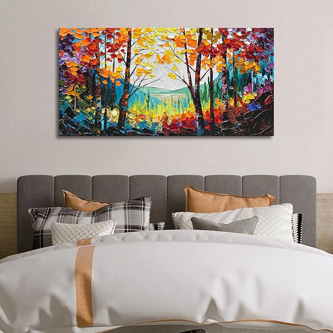 Hand Painted Art Natural Scenery Oil Painting Forest Scenery Large Canvas Wall Art Decoration 24x48 Inches