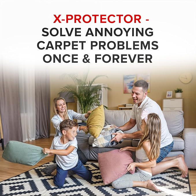 X-Protector Rug Tape - 16 Pcs Set - White Anti-Slip & Anti-Curling Carpet Tape for Hard Floors - Premium Rug Pad Gripper - Carpet Corner Grippers to Keep Your Carpet in Place & Make Corners Flat