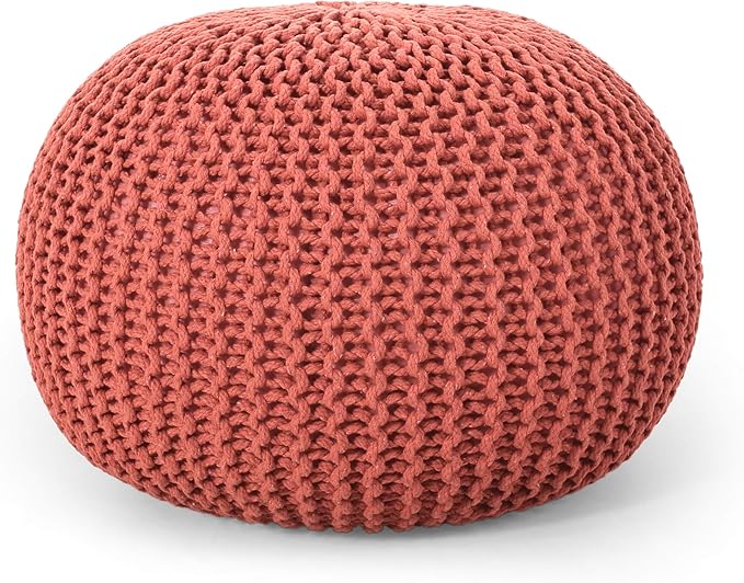 Nahunta Knitted Round Pouf - Cotton - Coral