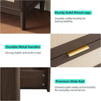 LINSY Rattan 6 Drawer Dresser for Bedroom, 54" Wide Mid-Century Modern Tall Chest of Drawers, Deep Storage Dresser with Curved Corner Design, Large Accent Wood Cabinet for Bedroom, Walnut