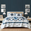 Secgo Handmade Quilted 100% Cotton King Comforter Set for Bed - 100% Cotton Quilts King Size, Black Bedspreads (96 * 108 Inch) with 2 Pillow Shams, Patchwork Reversible Lightweight Bedding