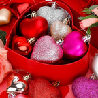 72 Pack Valentine Day Heart Shaped Ornaments Romantic Various Styles Heart Hanging Baubles Colorful Romantic Glossy Hearts Valentine's Day Decor for Party Anniversary Crafts Party Favors