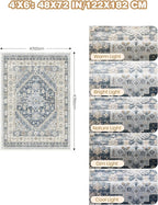4x6 Area Rugs for Living Room, Non-Slip Backing Small Kids Rugs for Bedroom, Vintage Floral Rug Home Decor, Low Pile Soft Washable Rug for Kitchen, Dining Room (Blue/Beige,4'x6')